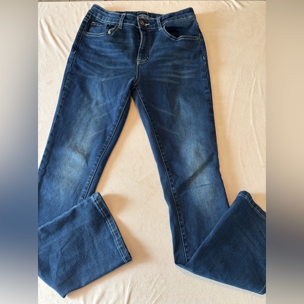 Flamingo Embroidery Back Pocket Dark Blue Stretch Women's Jeans Size M